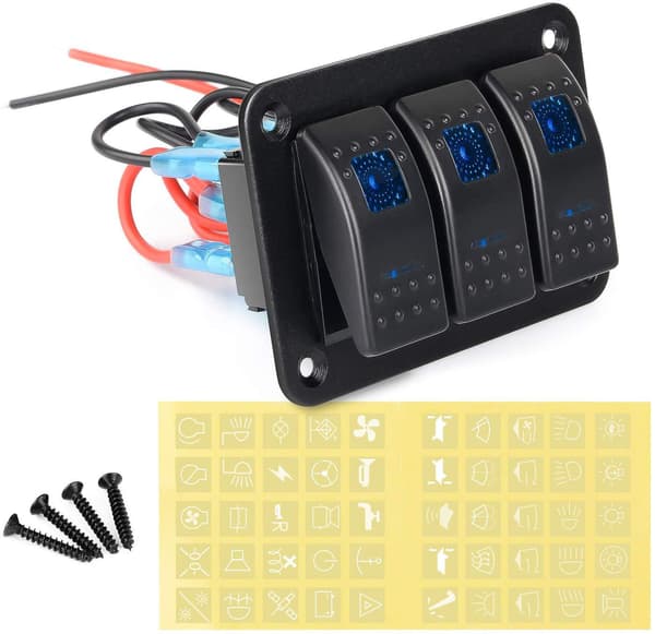 3-vejs vippekontaktpanel, 12V/24V vippekontaktpanel med dobbelt