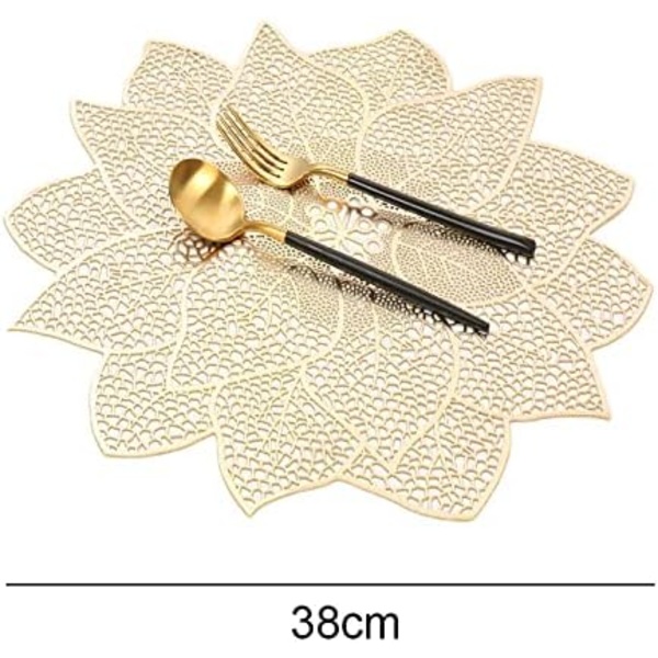 4 kappaletta Lotus-kuvioituja PVC-paikka-alustoja, vedenpitäviä ja öljynpitäviä -setti