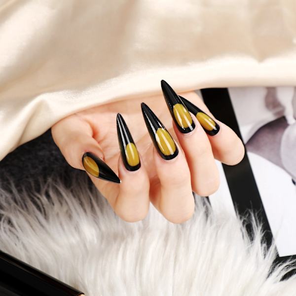 24 gule is igennem mørke negle, falske negle, manicure