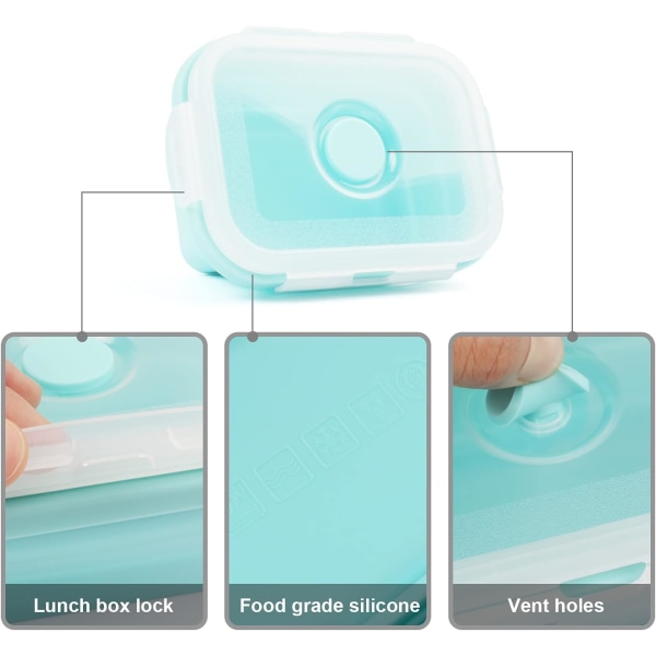 Hopfällbar matbehållare i silikon Stapelbar platsbesparande Mikrovågsugn Frys Diskmaskin Säker BPA-fri (1200ml)