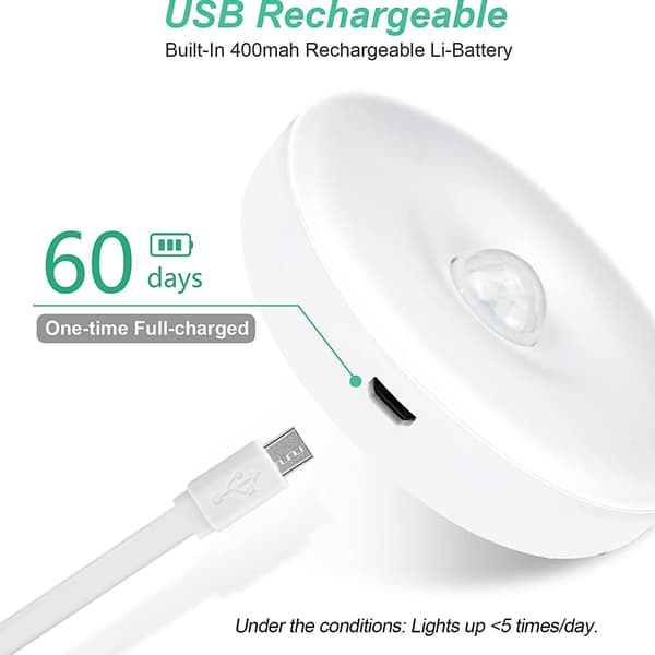 6-pack LED-lampor med rörelsesensor, uppladdningsbart batteri LED-lampa