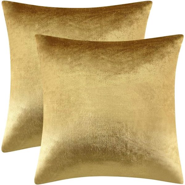 Set med 2 45cm x 45cm guld sammetskuddfodral, dekorativa fyrkantiga