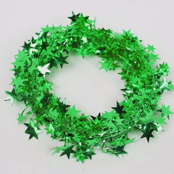 Stjärnformad glittertrådsgirland för julgransdekoration (grön)