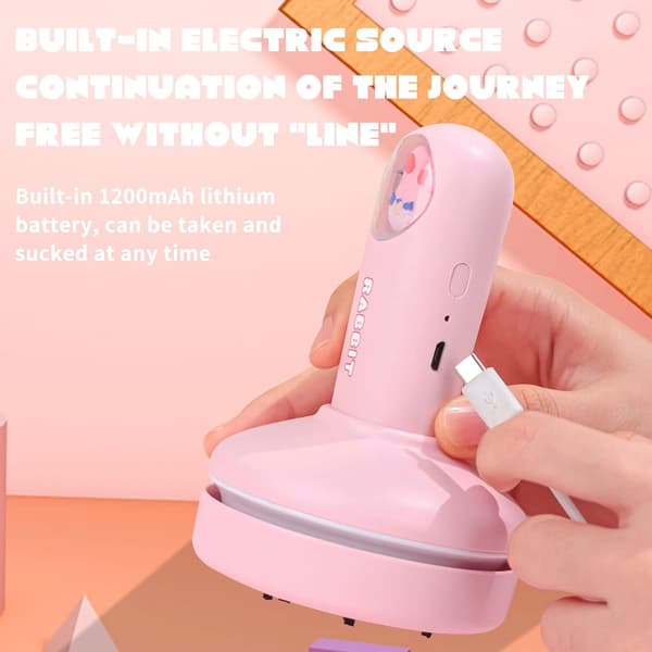(Rosa) Mini skrivbordsdammsugare, söt djurform, USB-laddning