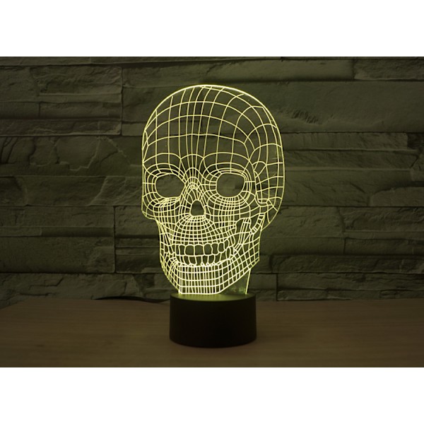 Uhyggelig kranie 3D illusionslampe LED natlys med 7 farver blinkende og touch-kontakt USB-drevet soveværelse bordlampe til børns gaver Halloween dekoration