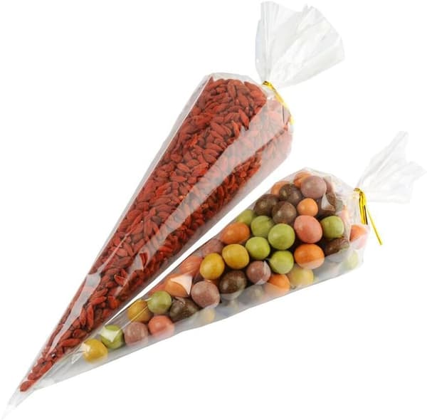 Godispåse 100 st Godispåsar Transparent påse med ljusguld T