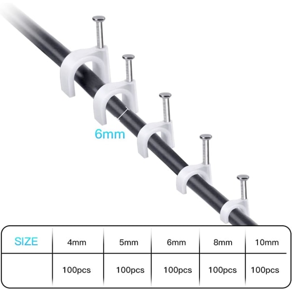 500 stk runde kabelbindere med stålsøm, 5 forskjellige størrelser 4mm/5mm