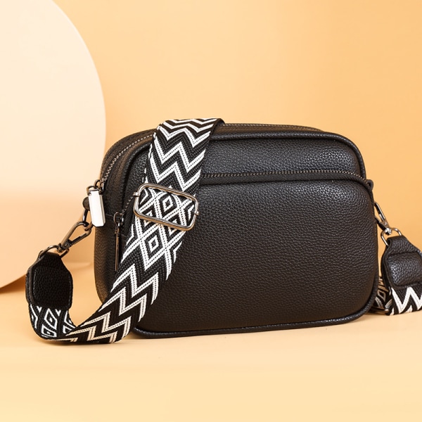 crossbody-väska Liten axelväska i läder dam med dragkedja svart