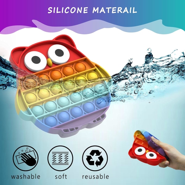 (Pöllö)Silikoninen Push Bubble Sensory Pop Fidget -lelu, kestävä monivärinen