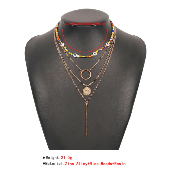 Låskedja Halsband Set, Legering Flerskikts Punk Lång Kedja Personlighet Enkelt Mode Hip Hop Smycken för Män Kvinnor (F)