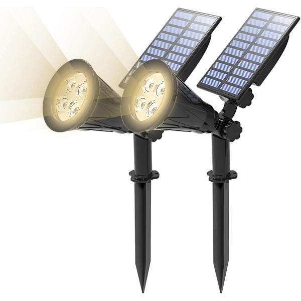 [2-pakkaus] Aurinkokennokäyttöiset LED-valonheittimet, 4 LED-aurinkovaloa, vedenpitävä O