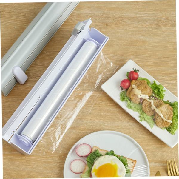 1 st grå plastfolie skärlåda matdispenser metallskärare Pl
