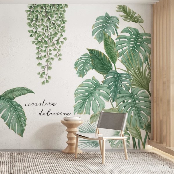 Tropisk plante palmeblad mærkat, blad mærkat, rattan blad væg