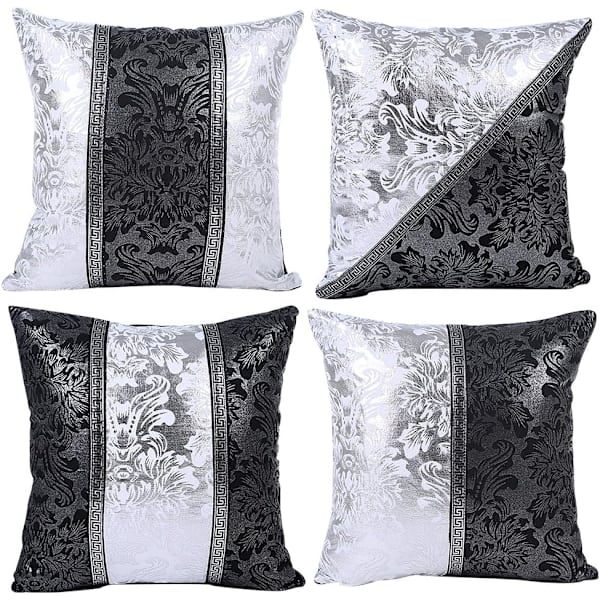4 stk Sofa mønster putetrekk putevar hjemme stue soverom hjemmedekorasjon, 45x45cm (svart og hvitt porselen)