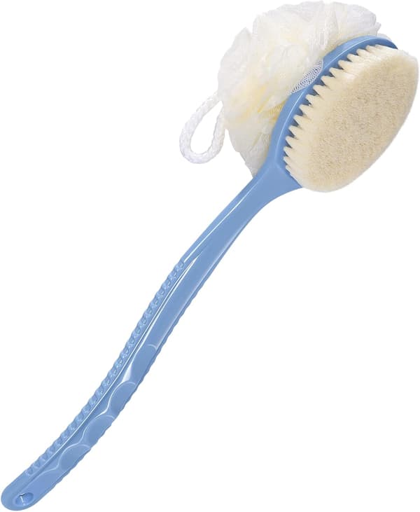 Duschborste med borst och luffa, kroppsskrubb med luffa