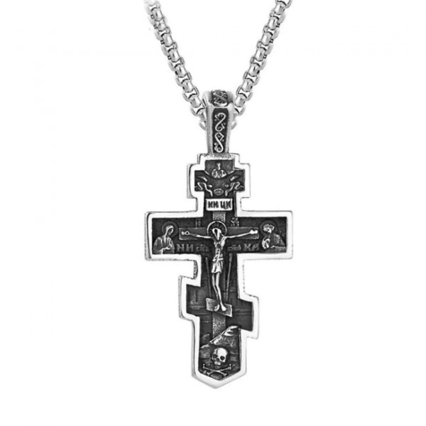 Rostfritt stål Vintage Orthodox Cross Jesus Church Halsband Rel