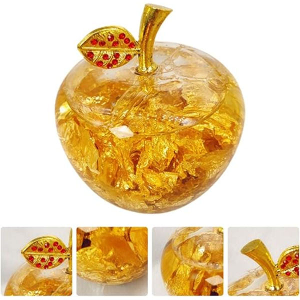 1 st Kristallglasäpple Figur med 24K Guld Pappersvikt Fyllning