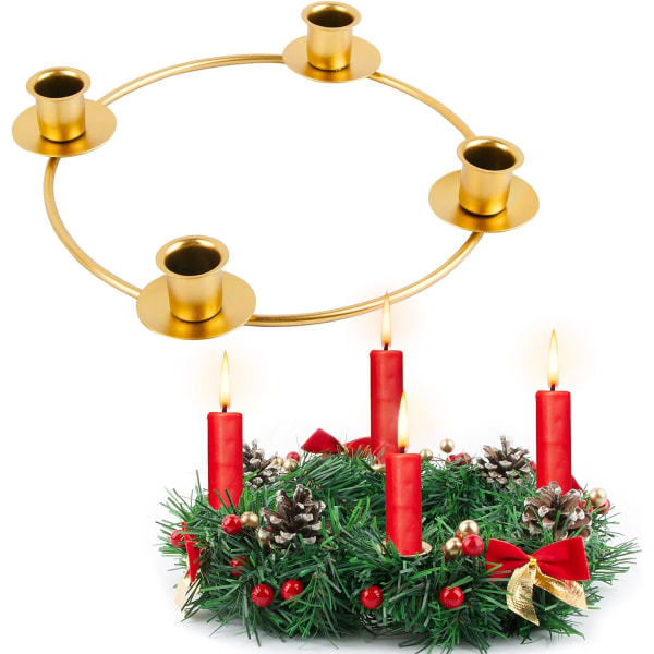 4 kynttilänvartta adventtiseppeleen kultaiseen metallikynttilänjalkapöytään Joulukuu