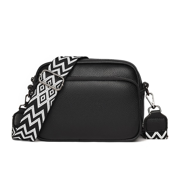 crossbody-väska Liten axelväska i läder dam med dragkedja svart