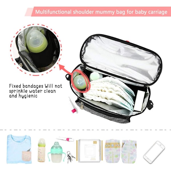 Barnevogn Oppbevaringspose, Universell Barnevogn Bag Organizer, Stor Kapasitet