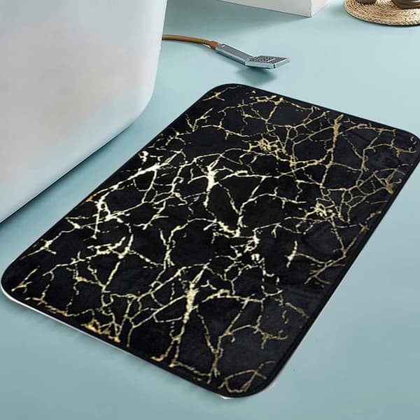 Faderr Textured Marble Look Badmatta Snabbtorkande halkfri rektangulär polyester för badrum kök sovrum svart