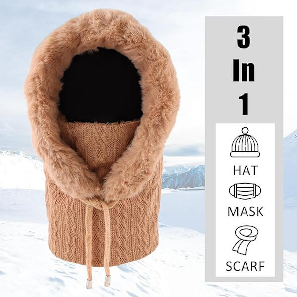 Kaki vinterbalaclava för kvinnor, varm och tjock plyschhatt