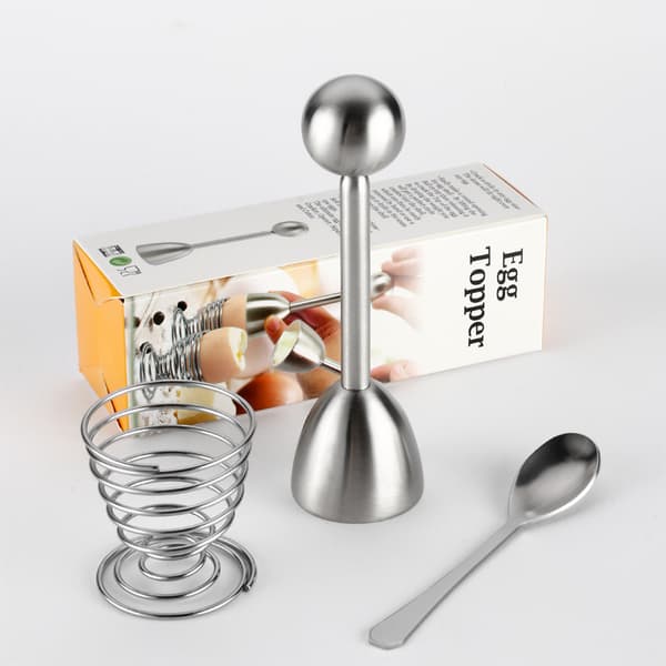 Egg Cutter i rustfritt stål med eggeskjeer og eggkopp,