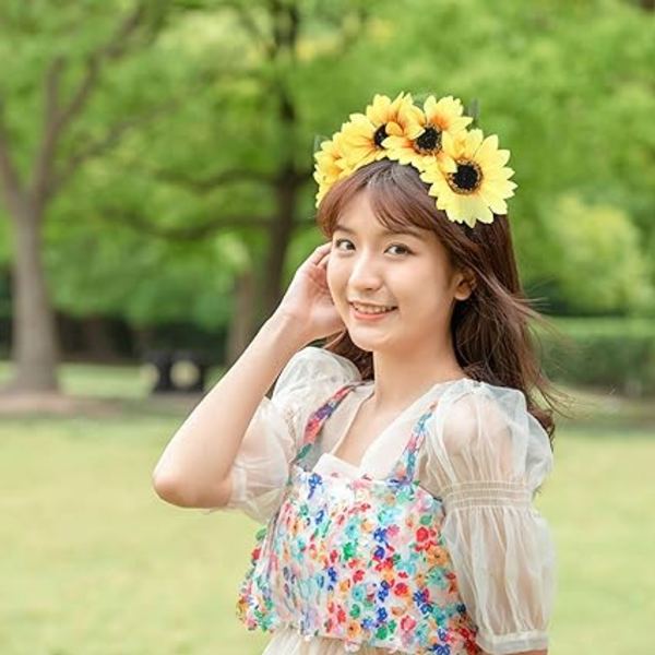 1 stk Solsikke Hodebånd Boho Blad Blomsterkrans Daisy Hårkrans
