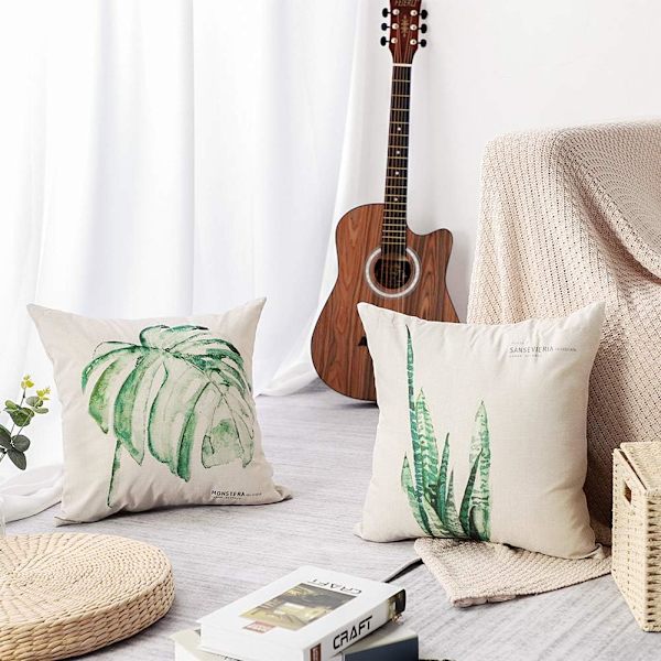 Set om 4 kuddfodral 45 x 45 cm Polyester och linne dekorativa