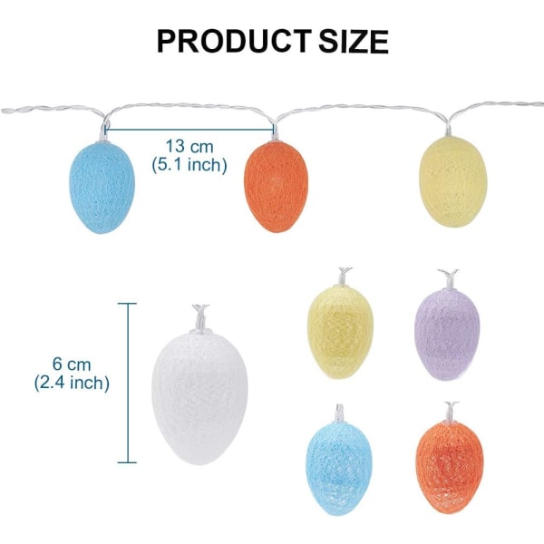Juleegg-fe lys bomulls egg lys fe lys batteridrevet fe lys 4,8 m