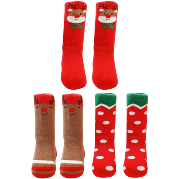 3 par julebabystrømper Vinter Tykkede varme sokker myke