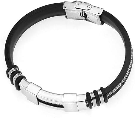 Justerbart armbånd for menn i silikon med rustfritt stål mansjettarmbånd (sølv)