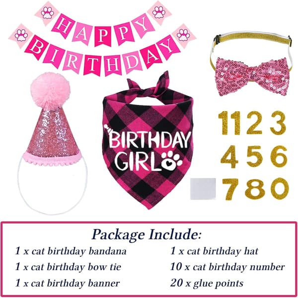 (Rosa) Kattfödelsedagsfesttillbehör, katthatt pannband, Ka
