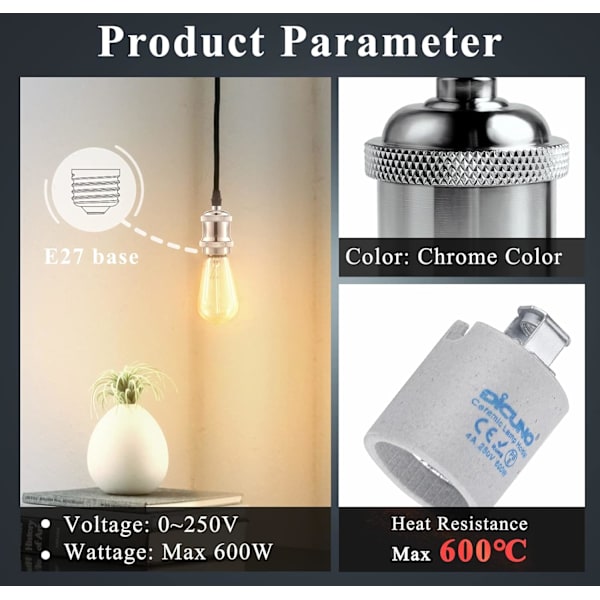 E27 lampfot, Edison vintage pendellampa, solid keramisk adapte