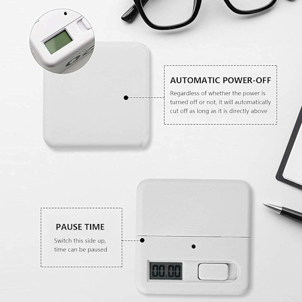 Vit kubtimer (15-20-30-60), digital studietimer med LED-ljus