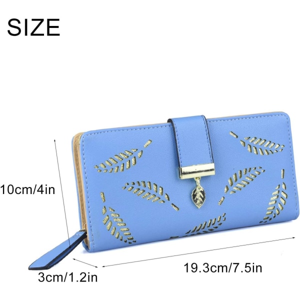 Wallet, hollow leaf design, soft PU leather, long women's wallet, blue