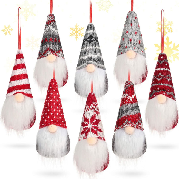 8 st Julgranshängande tomtar Handgjorda svenska prydnadssaker Plysch svenska jultomtar Tomte Gnome (8 stilar)