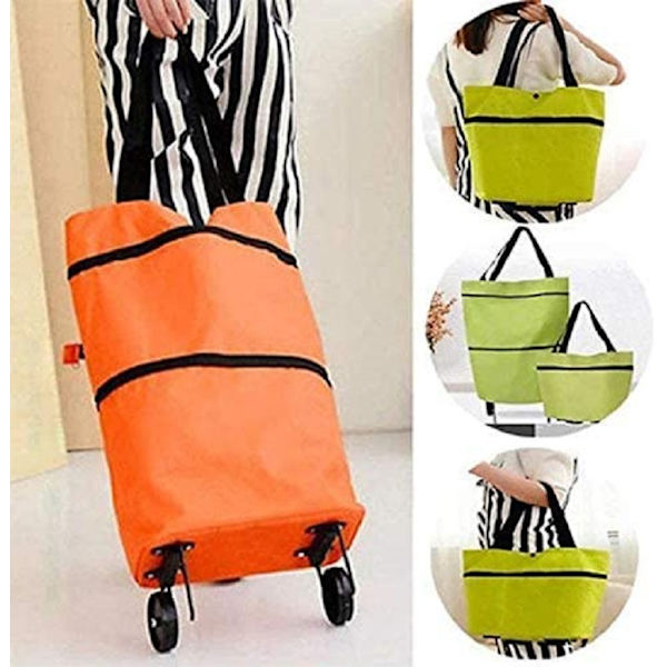 Sammenklappelig Trolley Taske Foldbar Indkøbspose med Hjul Foldbar