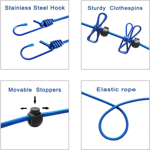 Portable Clothesline with 12 Clothespins Windproof Travel Clothes