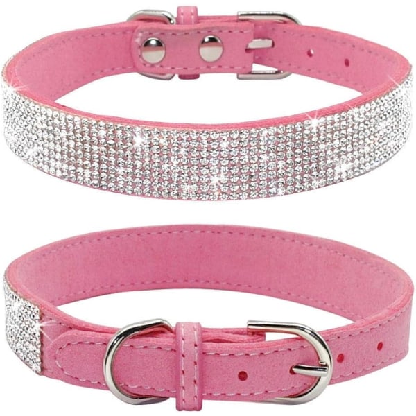 Rhinestone dog collar, soft synthetic leather, size L, pink