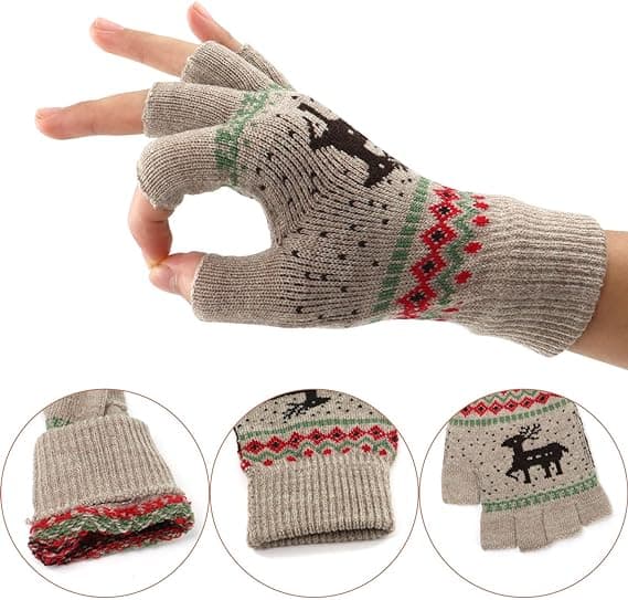 1 par Khaki Unisex Vinter Halvfingerhandskar Vinter Varma Touch S