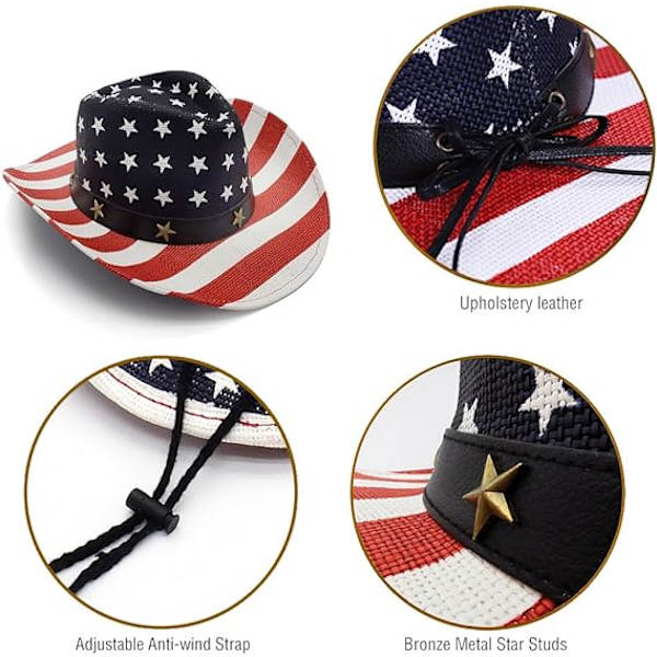 Cowboyhattar, Klassisk Amerikansk Flagga Sommar Solhatt Western Cowboy H