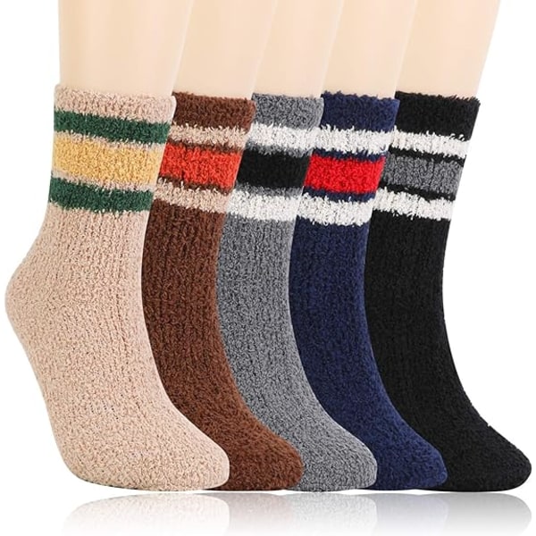 5 par fluffiga strumpor, vinterstrumpor i fleece, varma sängstrumpor, mysiga sl