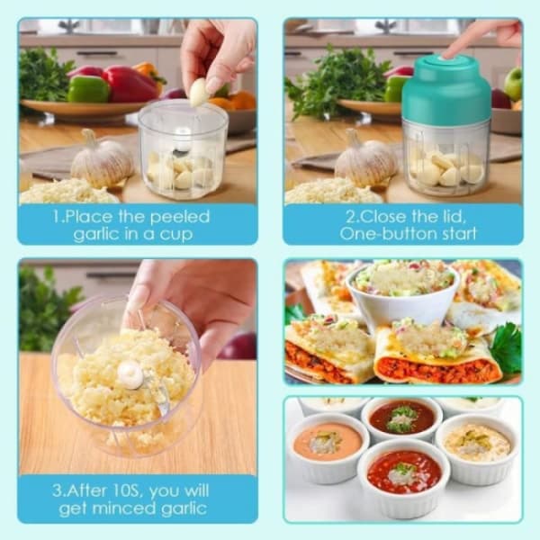 250ML 3 skarpe kniver USB-lading Mini Chopper liten matprosessor