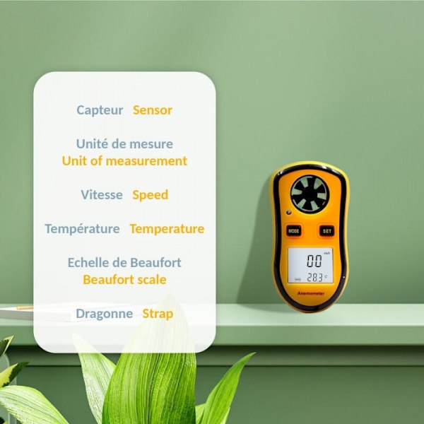Digitalt anemometer - Vindhastighedsmåler + Temperatur + Beaufort