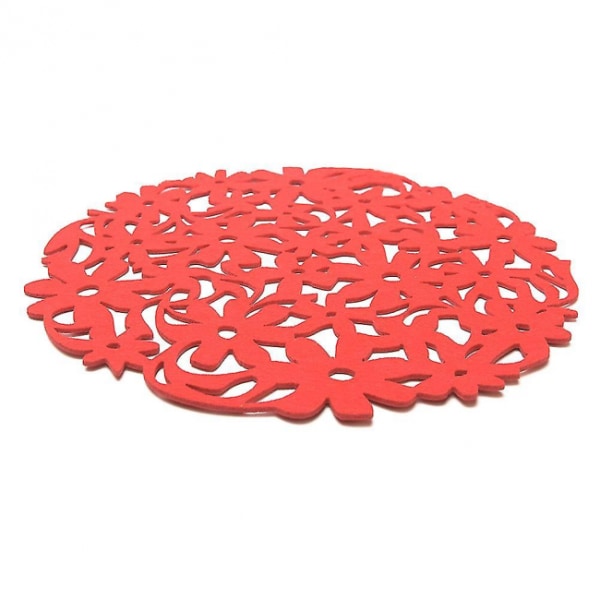 rød 30x30cm Rund laserskåren blomst Design Filt Dekkebrikker Kjøkken