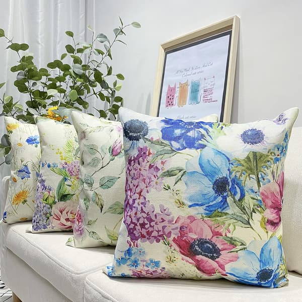Kuddfodral 45x45, Set om 4 Bomull och Linne Dekorativ Soffa Ho