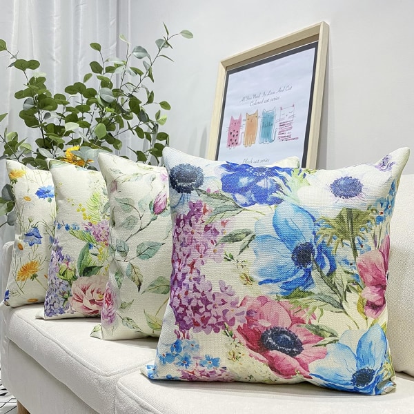 Putetrekk 45x45, sett med 4 bomull og lin dekorative sofa Ho