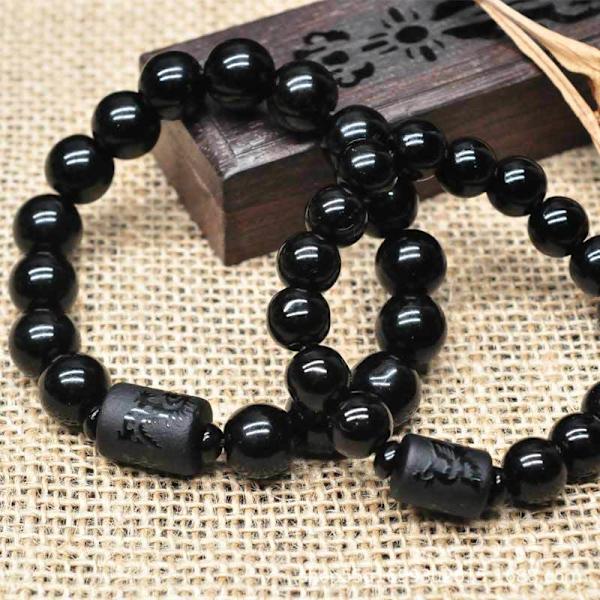 2 st svarta obsidian drake fenix pärlor par älskare armband B