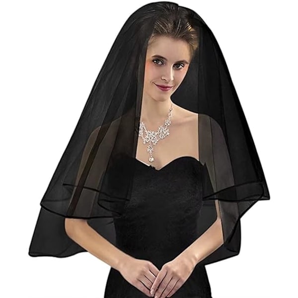Korte brude slør til kvinder med kam 3 lag Halloween tyl brud